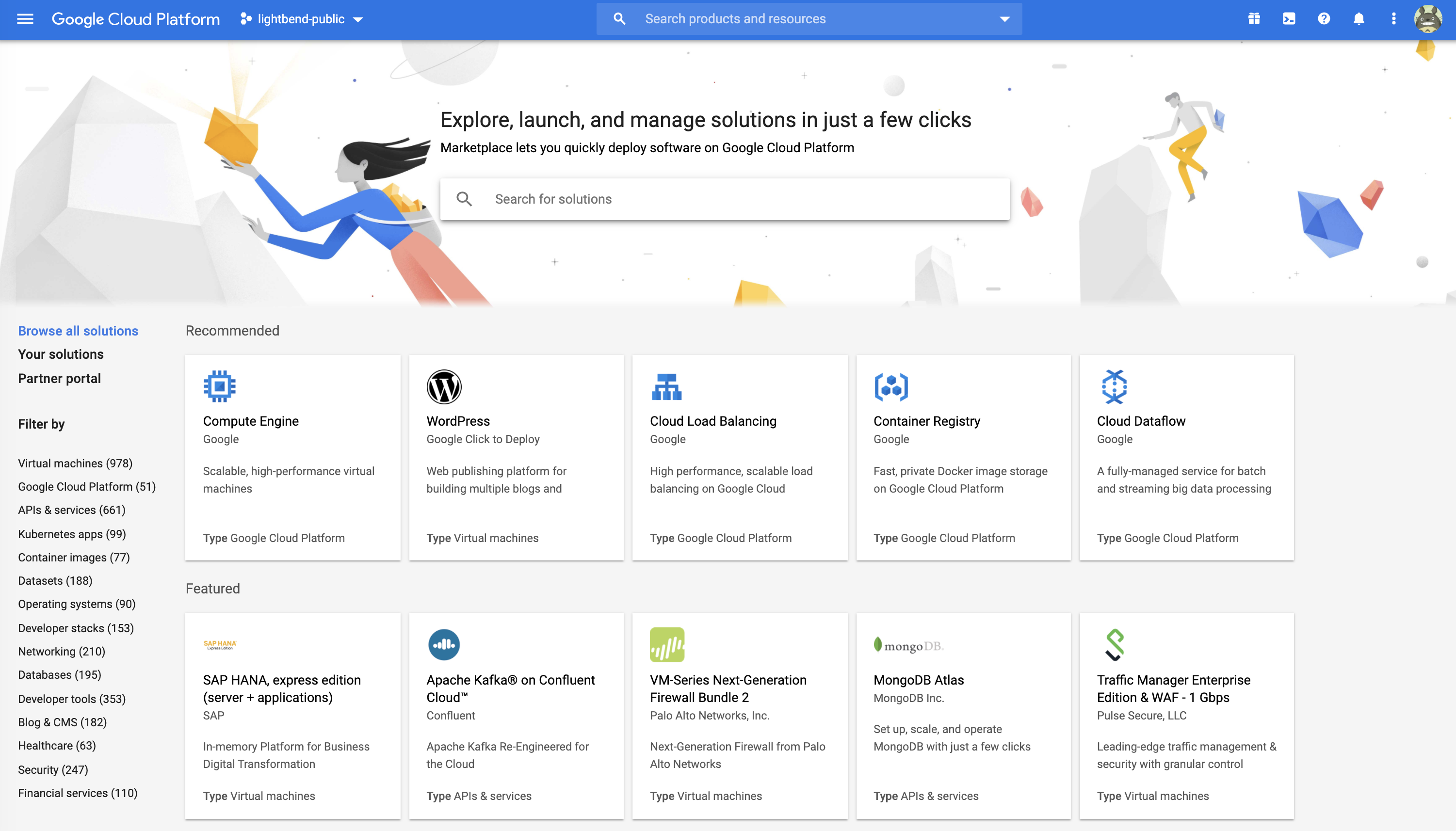 GCP Marketplace search page